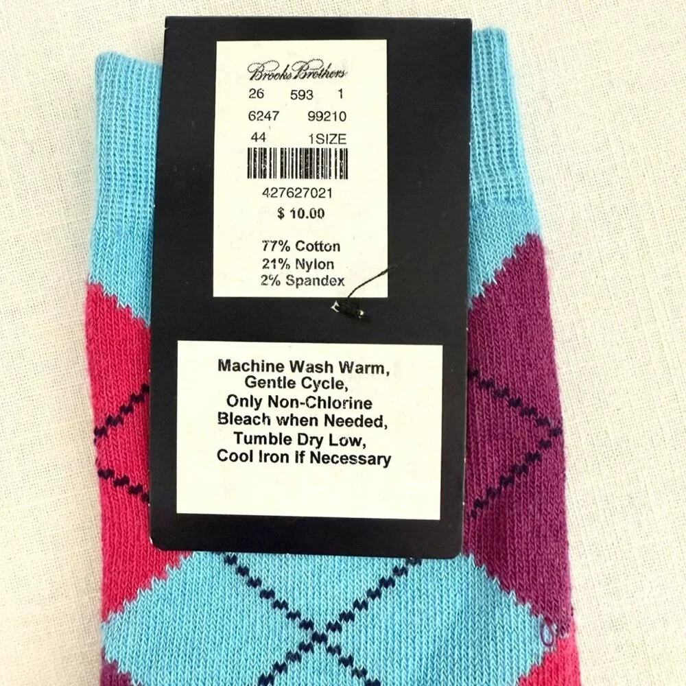 Brooks Brothers Socks One Size Made in Italy Teal Blue Red Argyle Cotton Blend